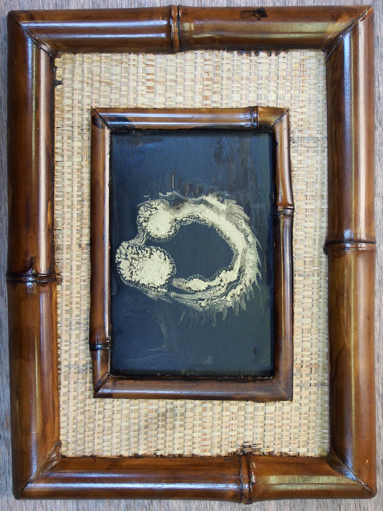 Göttliche Umarmung, 18 cm x 24 cm, Goldlack, Rahmen Bambus
