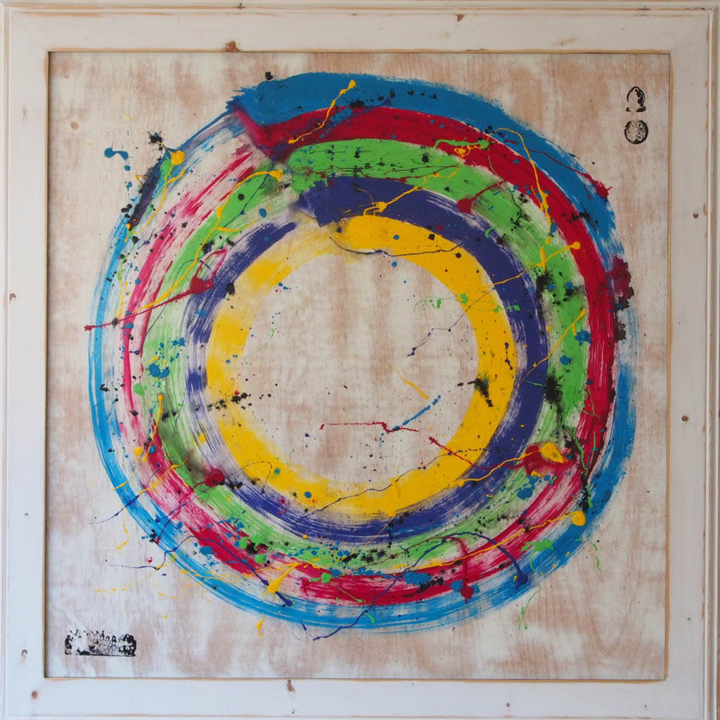 Hoteis Geschenke, 145 cm x 145 cm, Kasein und Acryl auf Holz, Rahmen: Fichte