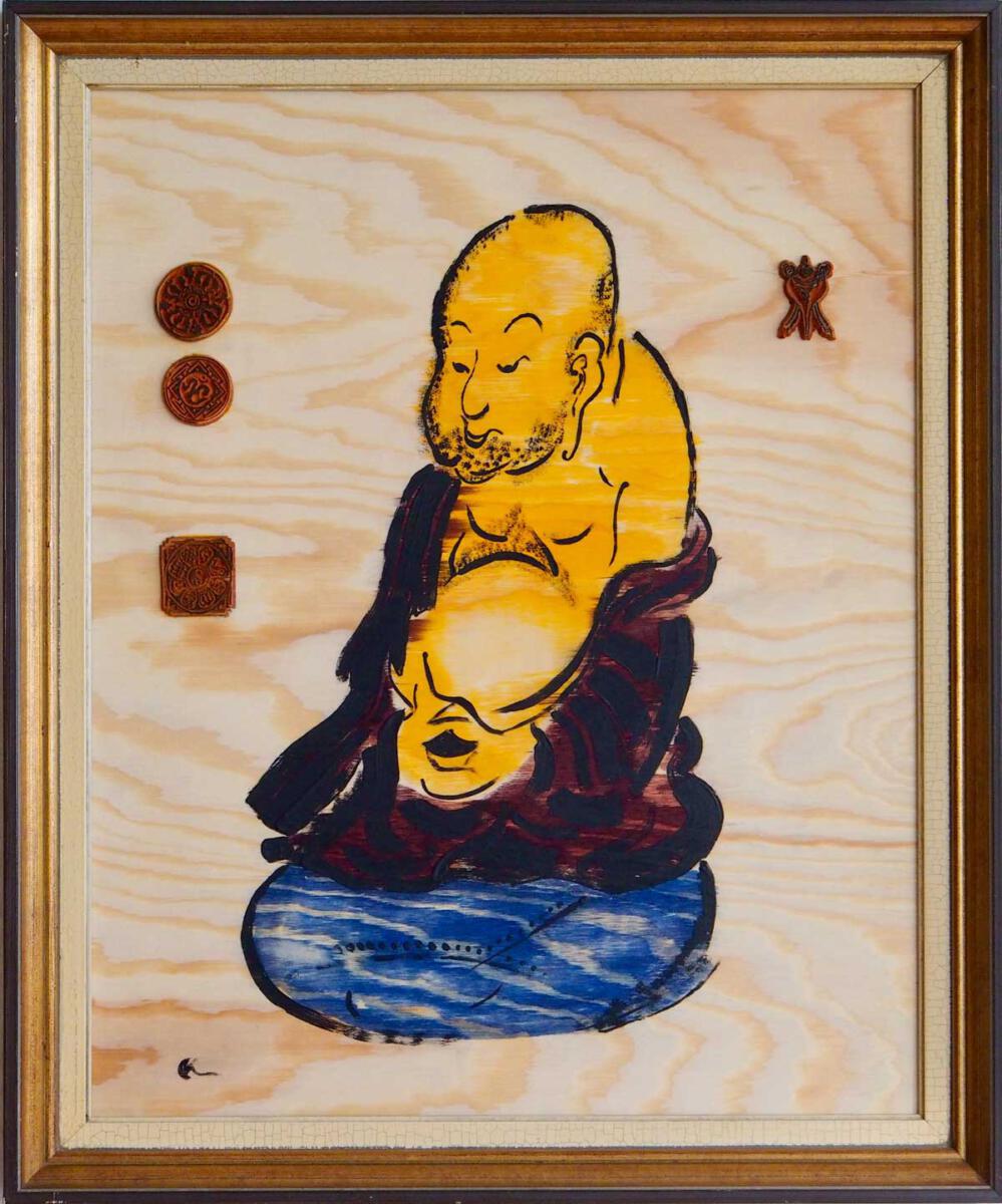 Friedvolle Meditation, 48 cm x 58 cm, Wasserbeize auf Holz 
